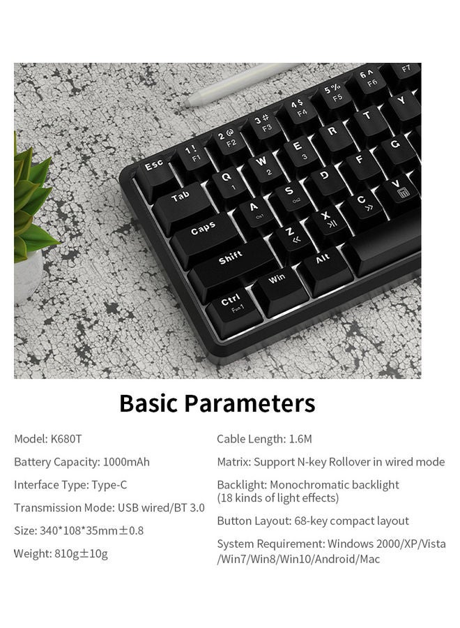 Ajazz K680T Bluetooth Dual Mode Mechanical Keyboard Black  - Image 5