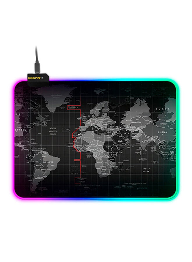Rock Pow World Map Gaming Mouse Pad With 14 Lighting Modes And Anti Slip Rubber Base  - Image 1