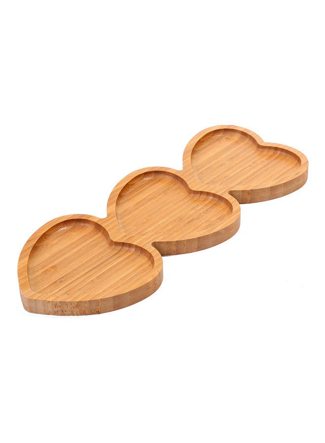 3 Slots Heart Shaped Bamboo Tray Brown 36 x 14 x 1.5cm  - Image 1