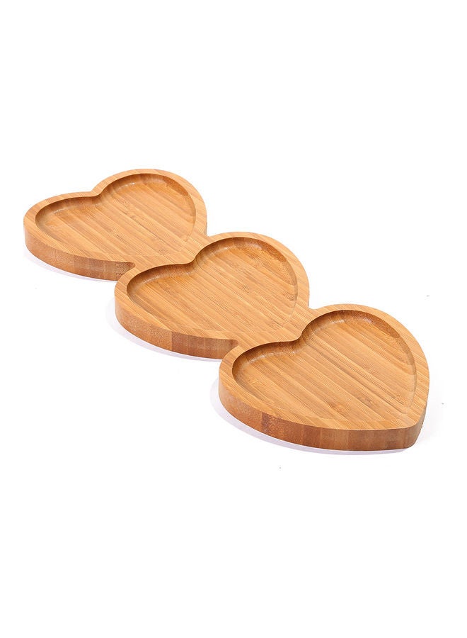 3 Slots Heart Shaped Bamboo Tray Brown 36 x 14 x 1.5cm  - Image 2