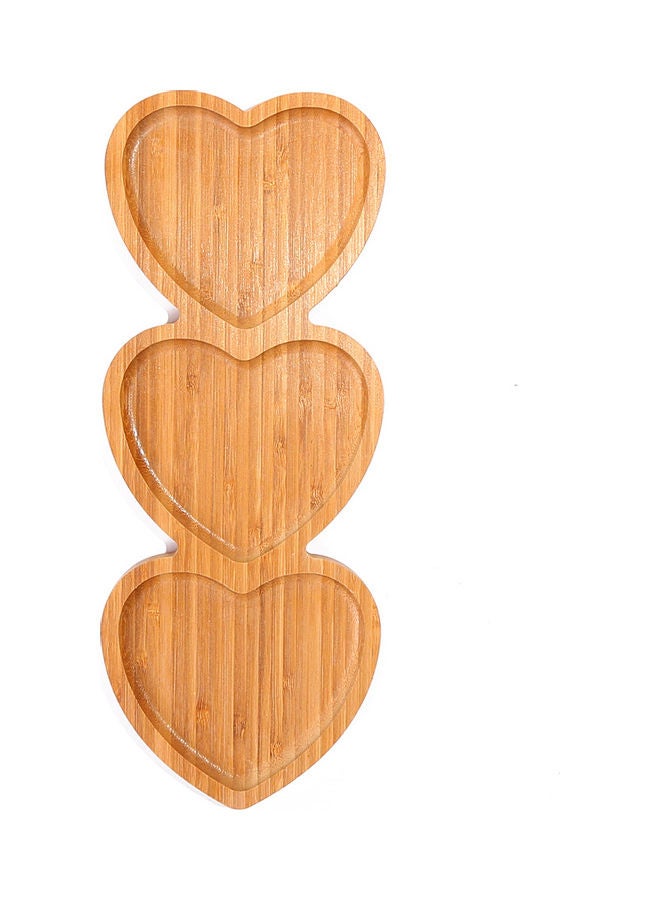 3 Slots Heart Shaped Bamboo Tray Brown 36 x 14 x 1.5cm  - Image 3