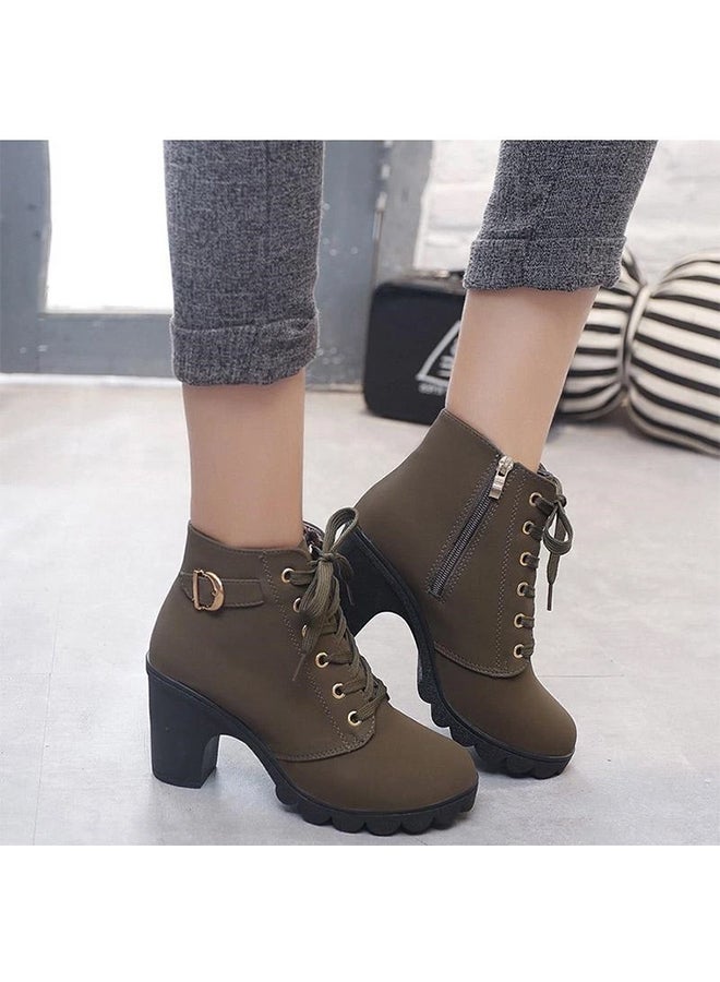 Heeled Ankle Boots Olive Green  - Image 3