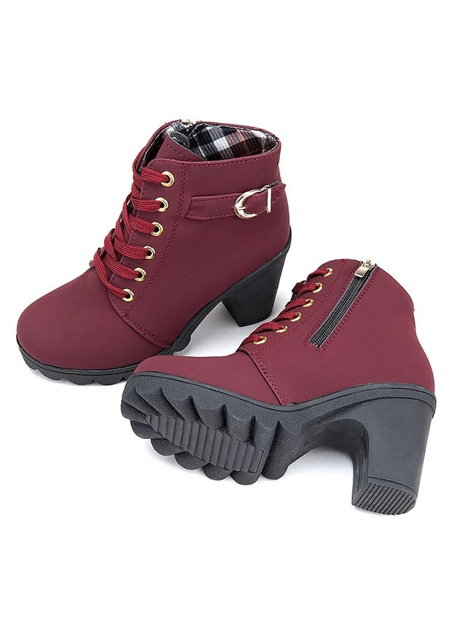 Generic - Heeled Ankle Boots Maroon - Image 1