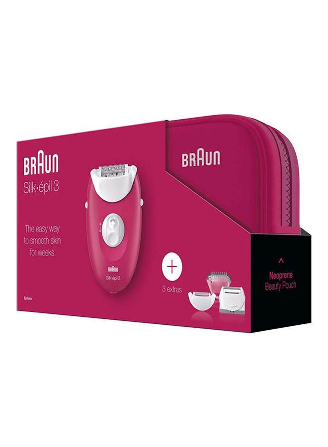 براون آلة إزالة الشعر سيلك إبيل 3 طراز 3-415 مع 3 رؤوس إزالة إضافية مضمنة وحقيبة صغيرة لمنتجات التجميل وردي 25.2سم