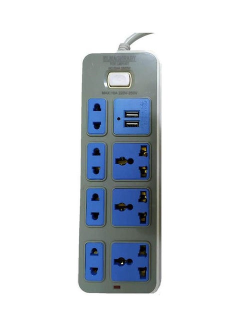 مشترك كهرباء - 7 مخرج و USB أزرق/رمادي 13x2x7.8سم