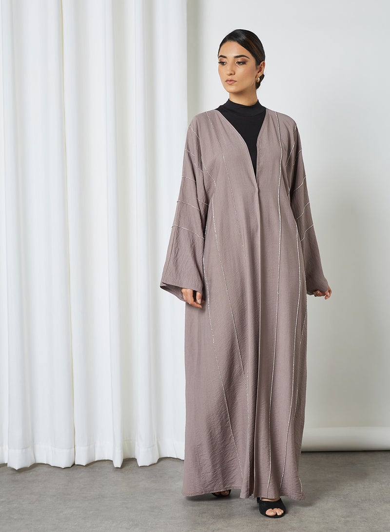Ajooni - Embellished Abaya Grey - Image 1