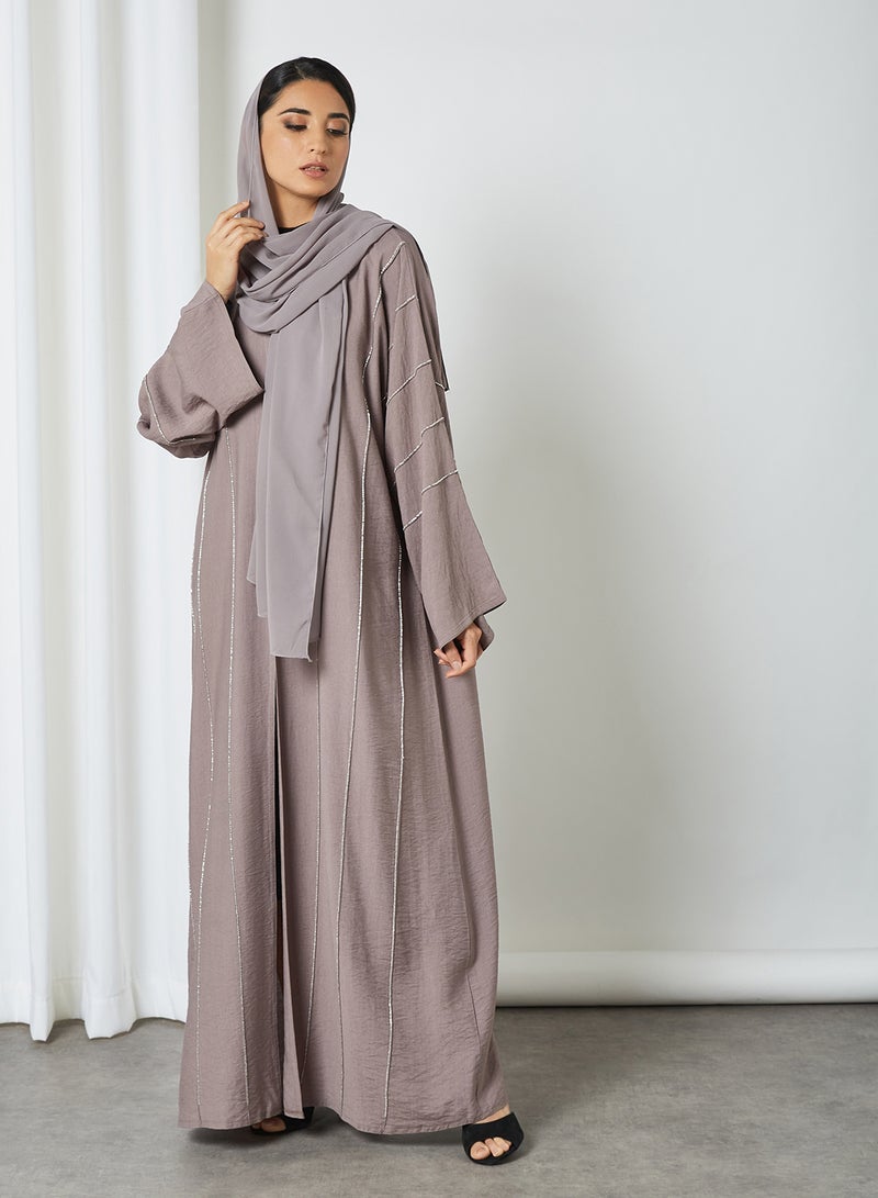 Ajooni - Embellished Abaya Grey - Image 1