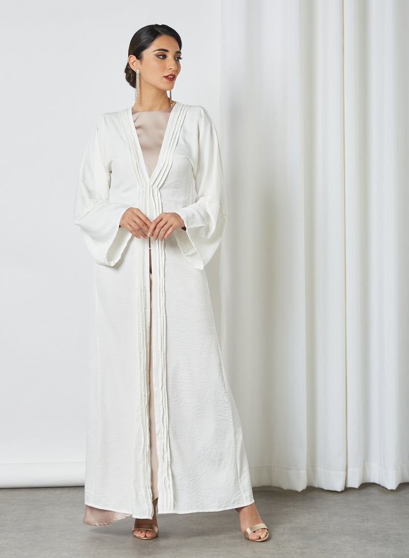 Ajooni Pleat Detailed Abaya Beige  - Image 1