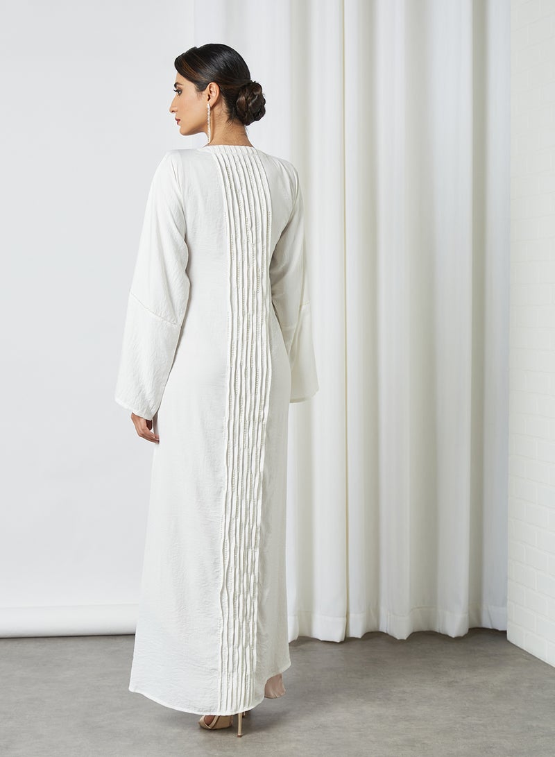 Ajooni Pleat Detailed Abaya Beige  - Image 2