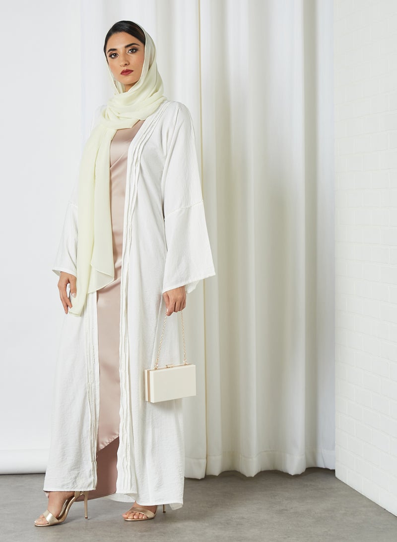 Ajooni Pleat Detailed Abaya Beige  - Image 3