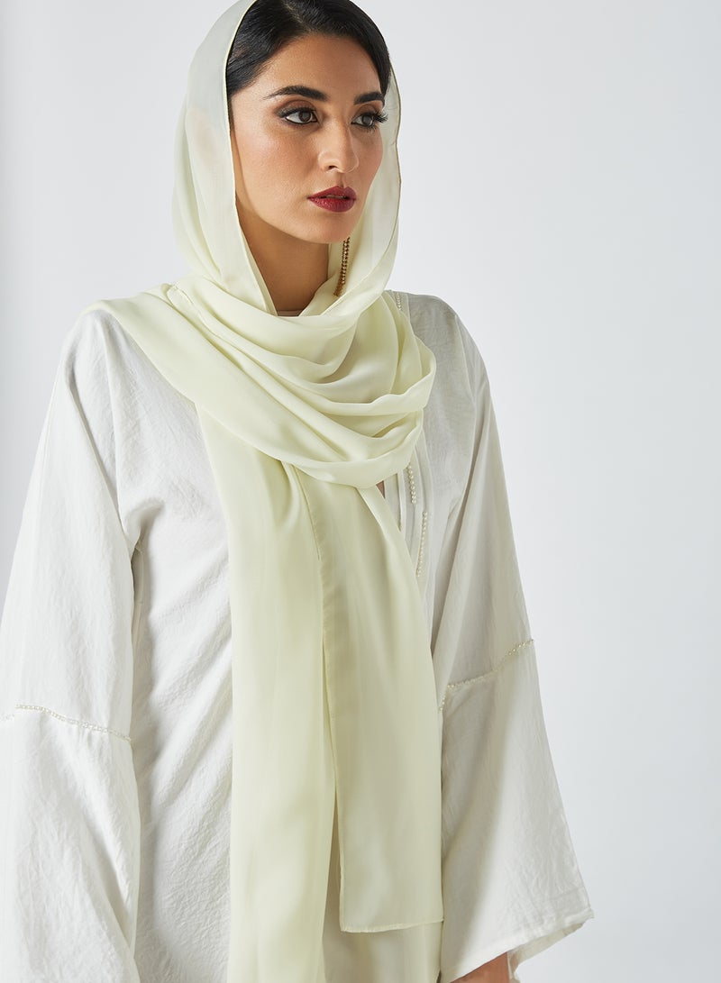 Ajooni Pleat Detailed Abaya Beige  - Image 4
