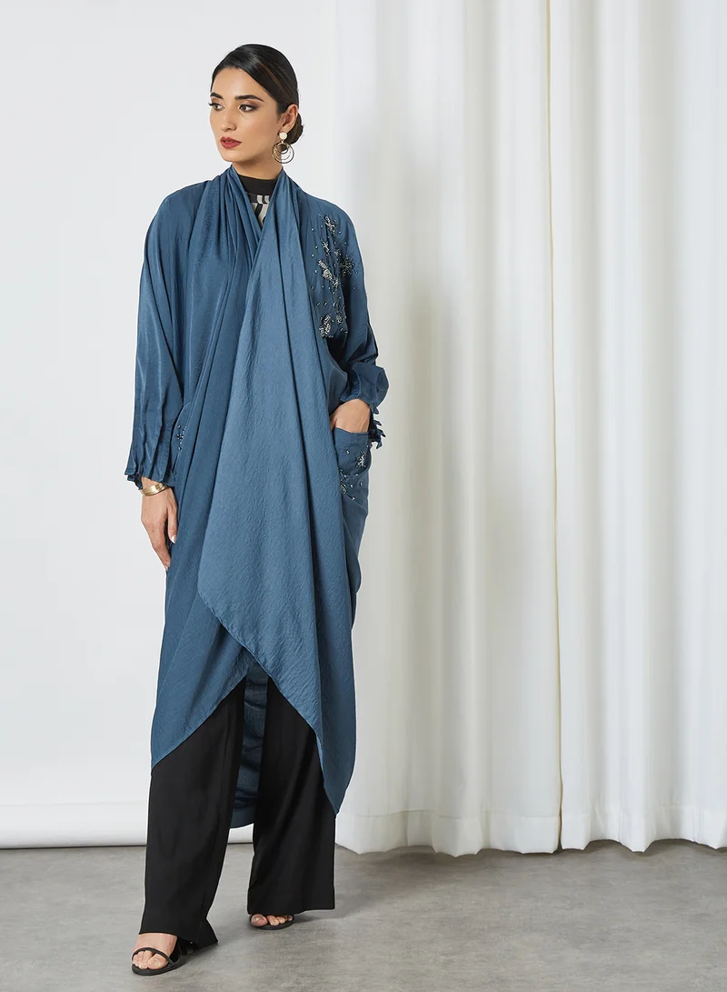 Ajooni Embellished Pattern Abaya Blue