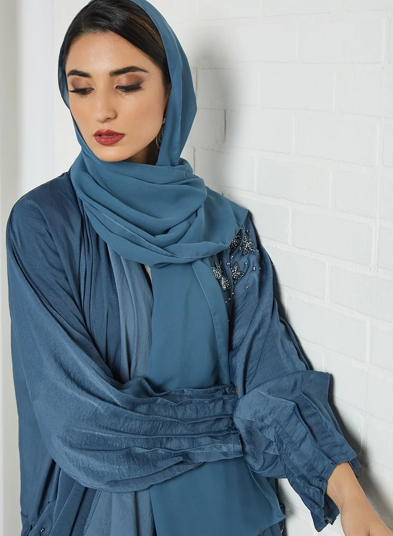 Ajooni Embellished Pattern Abaya Blue