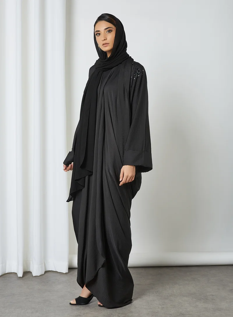 Ajooni Embellished Pattern Abaya Black