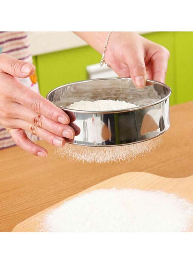 Stainless Steel Round Flour Strainer Silver 16cm