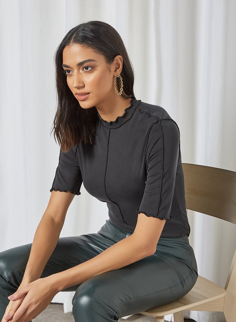 VERO MODA Lettuce Trim High Neck Top Black  - Image 1