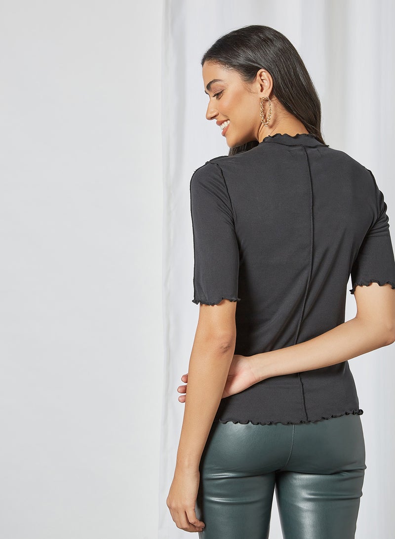 VERO MODA Lettuce Trim High Neck Top Black  - Image 2