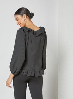 Y.A.S Ruffled Hem Top Black  - Image 2