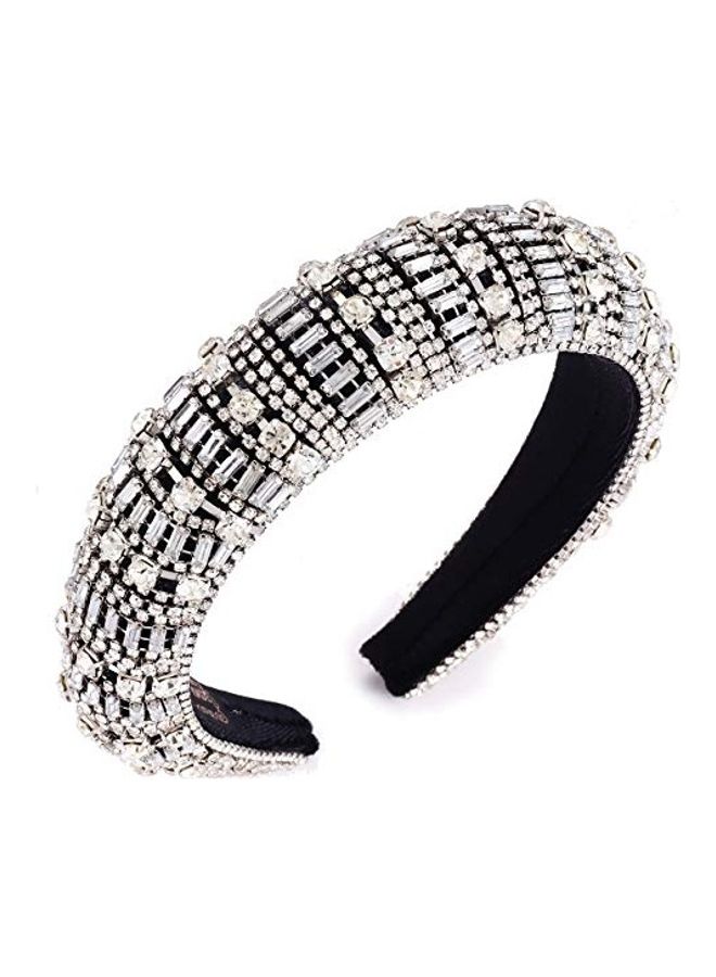 Generic Bejewelled Padded Rhinestone Headband White/Black - Image 1