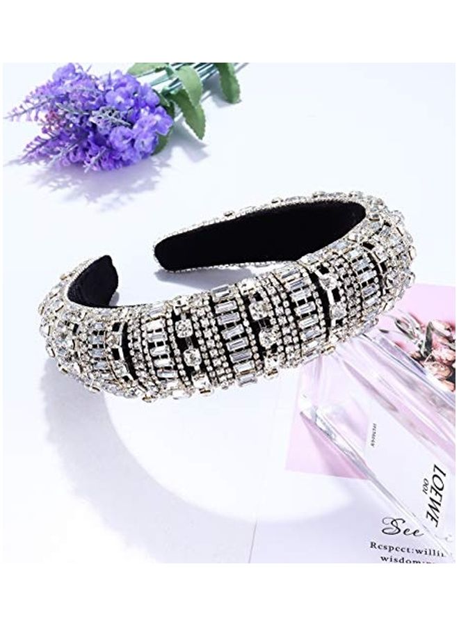 Generic Bejewelled Padded Rhinestone Headband White/Black - Image 2