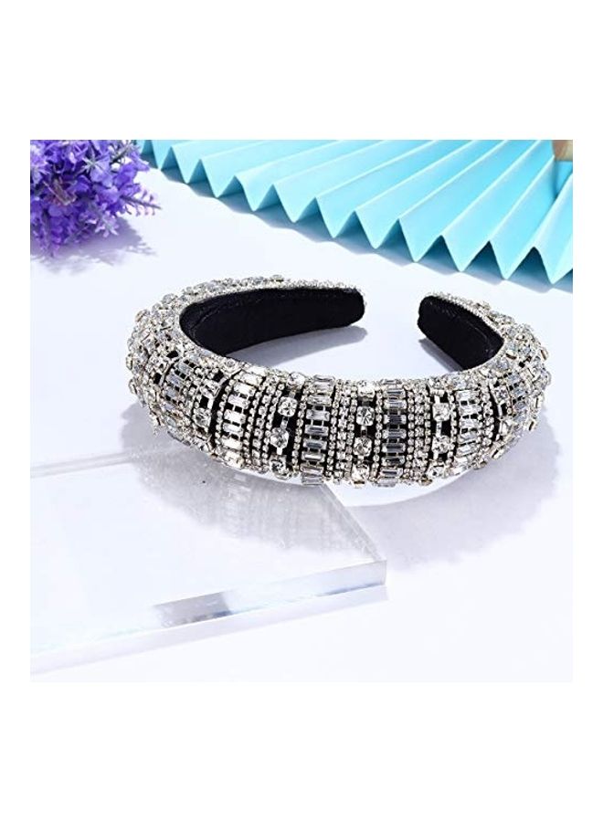 Generic Bejewelled Padded Rhinestone Headband White/Black - Image 4