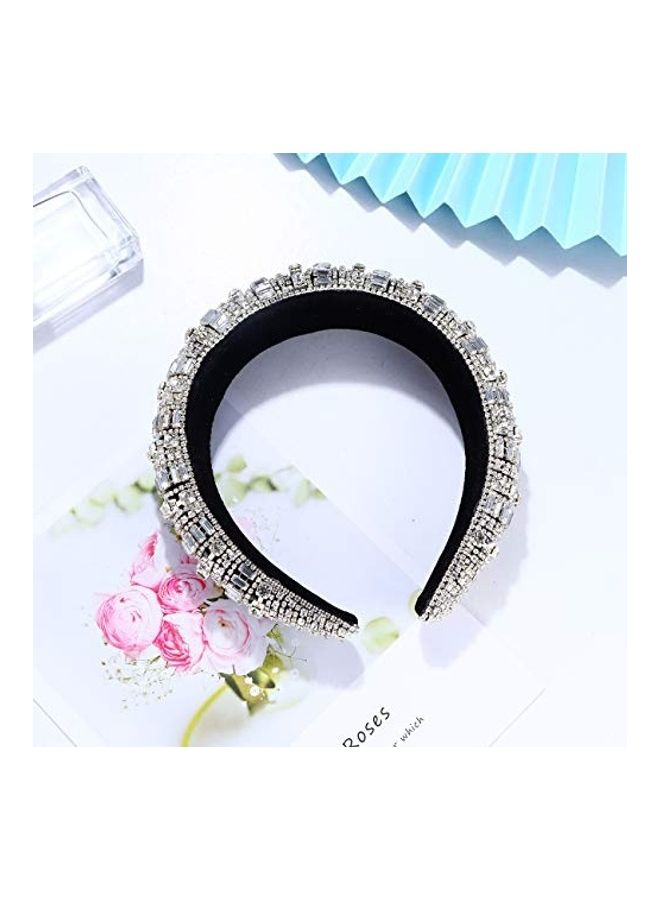 Generic Bejewelled Padded Rhinestone Headband White/Black - Image 5