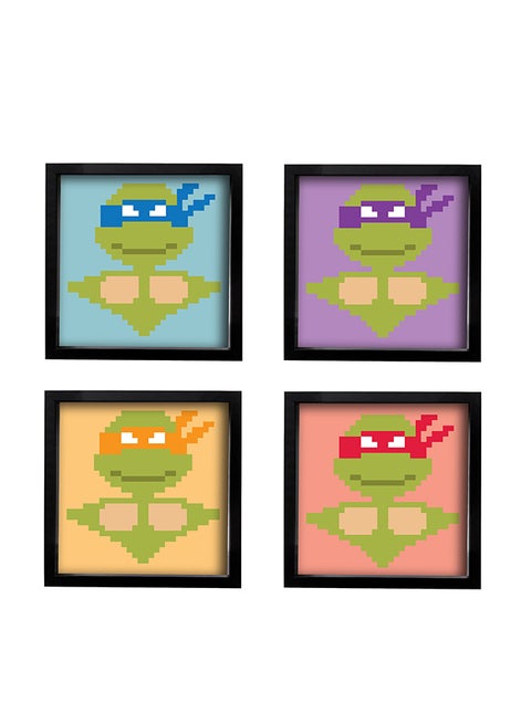 Set Of 4 Ninja Turtles Pixel Art Poster With Frame Multicolour 25x25cm