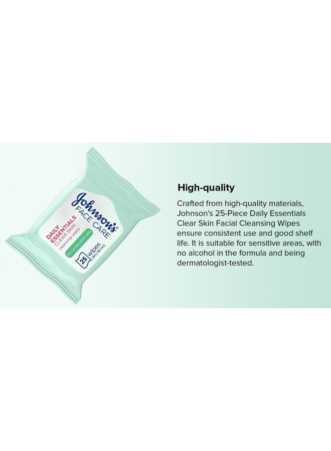 Johnson's - 25-Piece Daily Essentials Clear Skin Facial Cleansing Wipes 25ml - Image 1