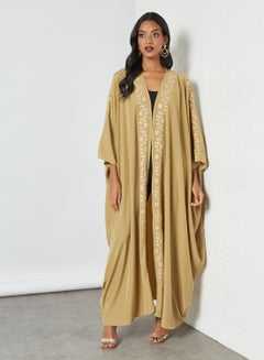 Embroidered Cotton Abaya Beige - v1616604066/N45056100V_1