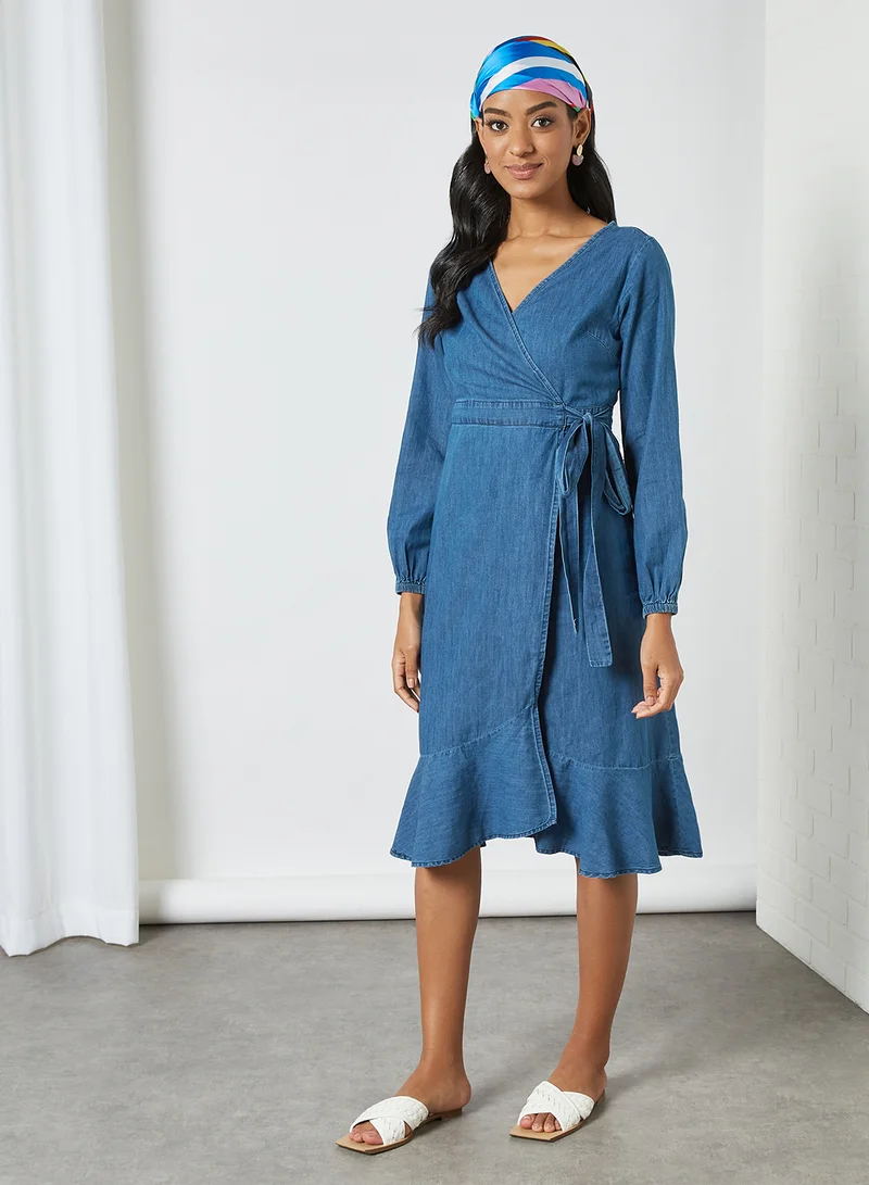 Yumi Denim Wrap Dress Blue