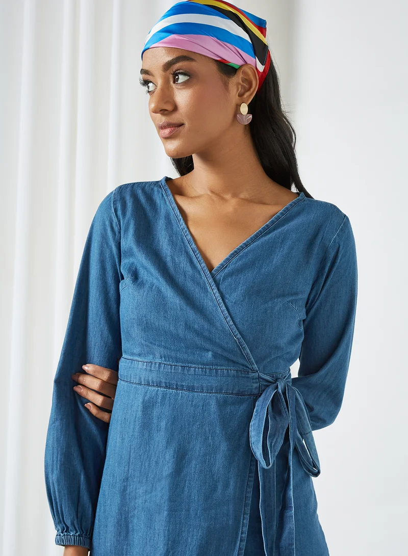 Yumi Denim Wrap Dress Blue