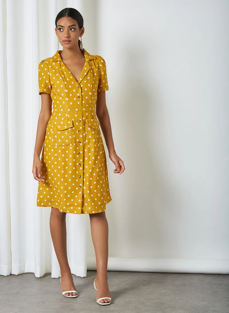 Yumi Retro Shirt Dress Mustard