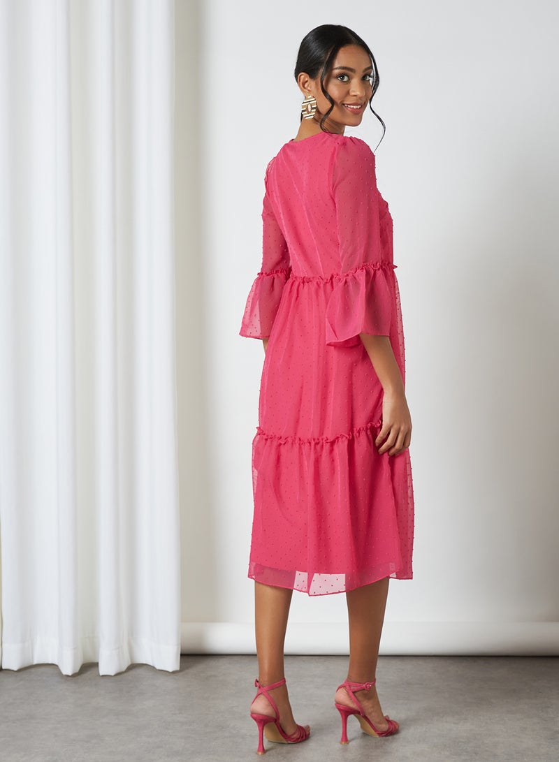 Yumi - Boho Dobi Smocked Dress Fuchsia - Image 1