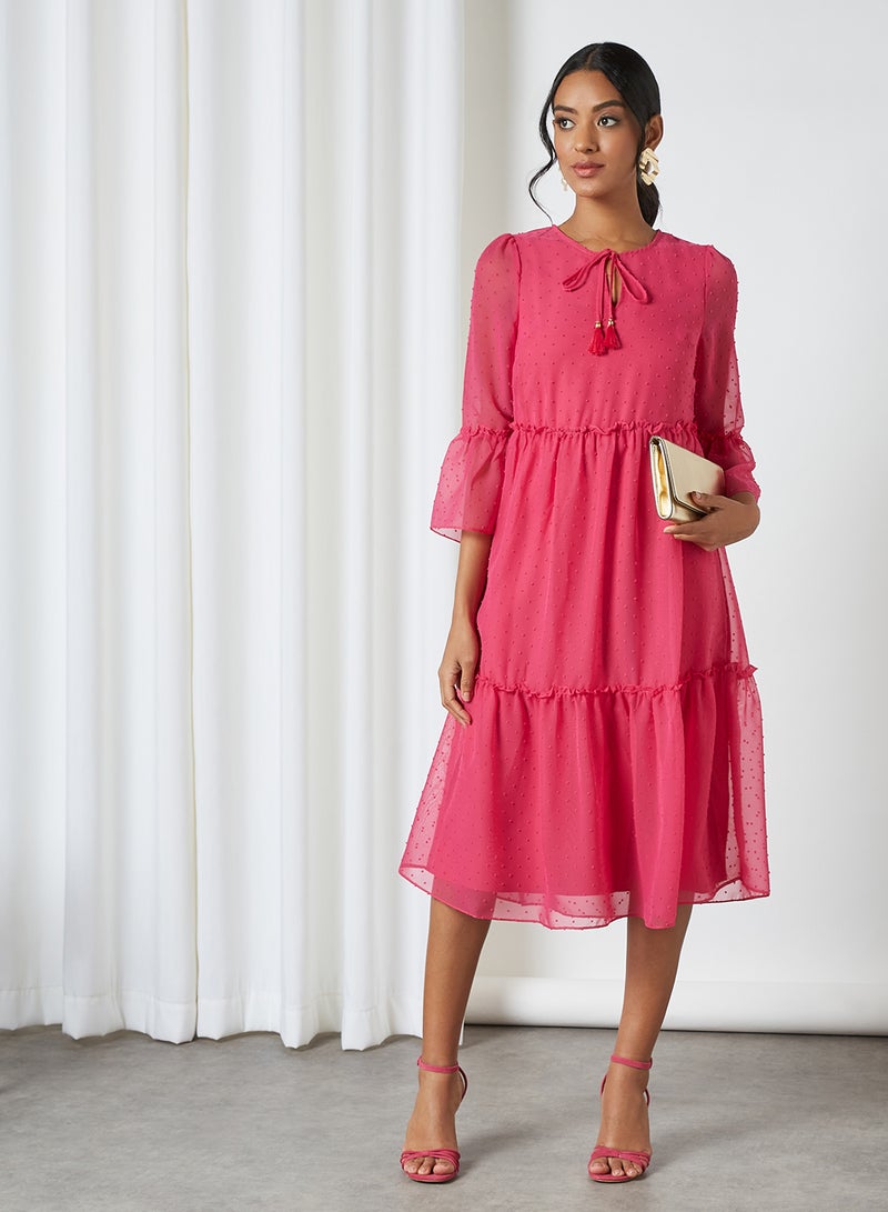 Yumi - Boho Dobi Smocked Dress Fuchsia - Image 1