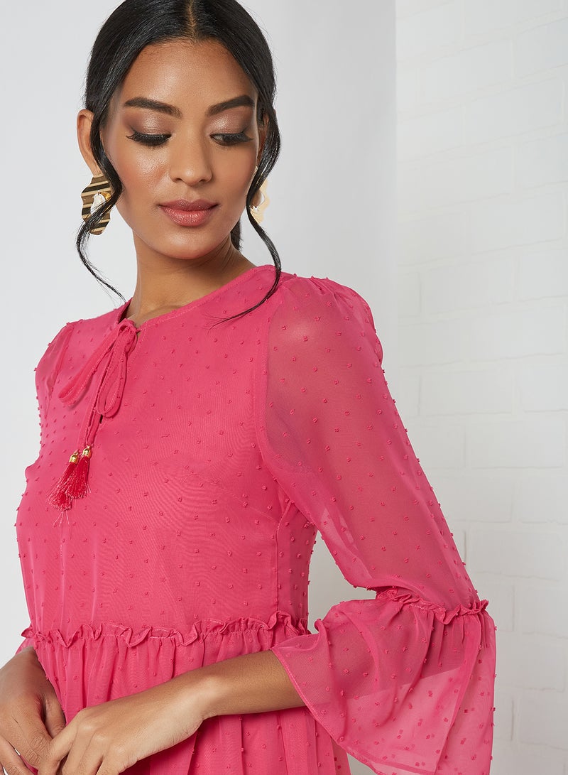 Yumi - Boho Dobi Smocked Dress Fuchsia - Image 1