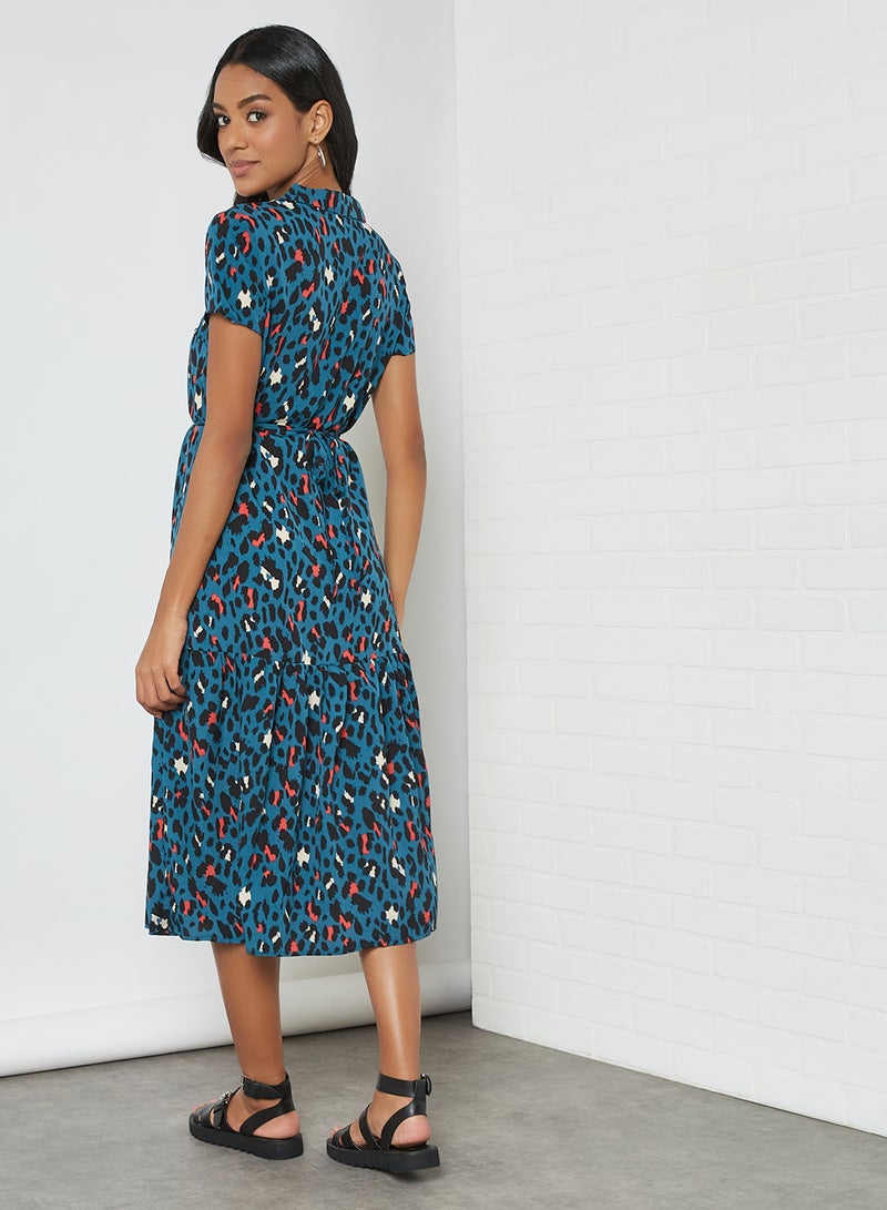 Yumi - Animal Print Shirt Dress Blue - Image 1