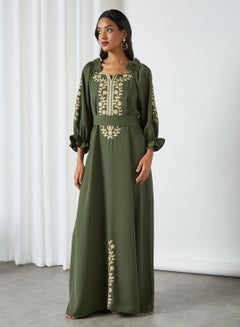 Coco Desert Embroidered Abaya Dress Olive  - Image 1