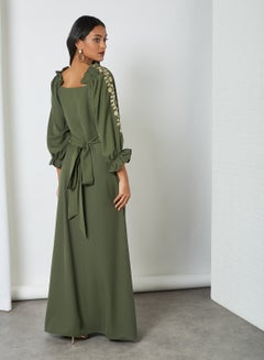 Coco Desert Embroidered Abaya Dress Olive  - Image 2