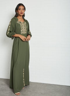 Coco Desert Embroidered Abaya Dress Olive  - Image 3