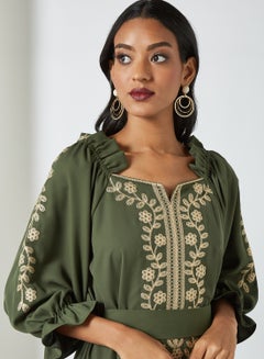 Coco Desert Embroidered Abaya Dress Olive  - Image 4