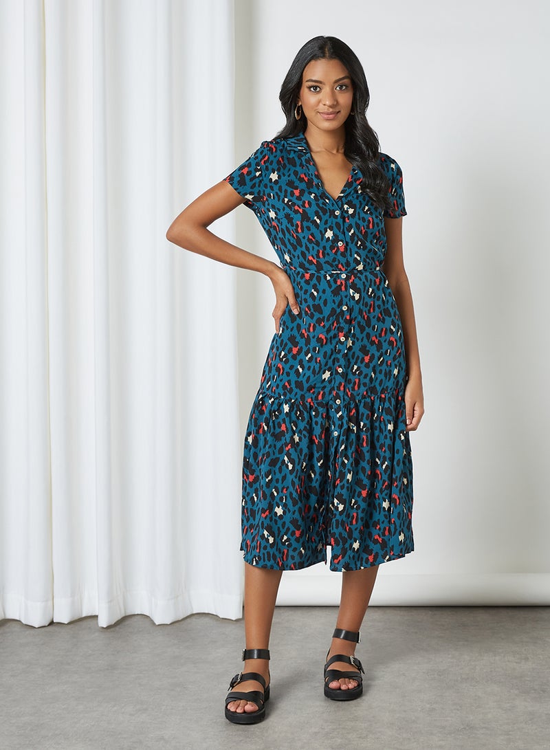 Yumi - Animal Print Shirt Dress Blue - Image 1