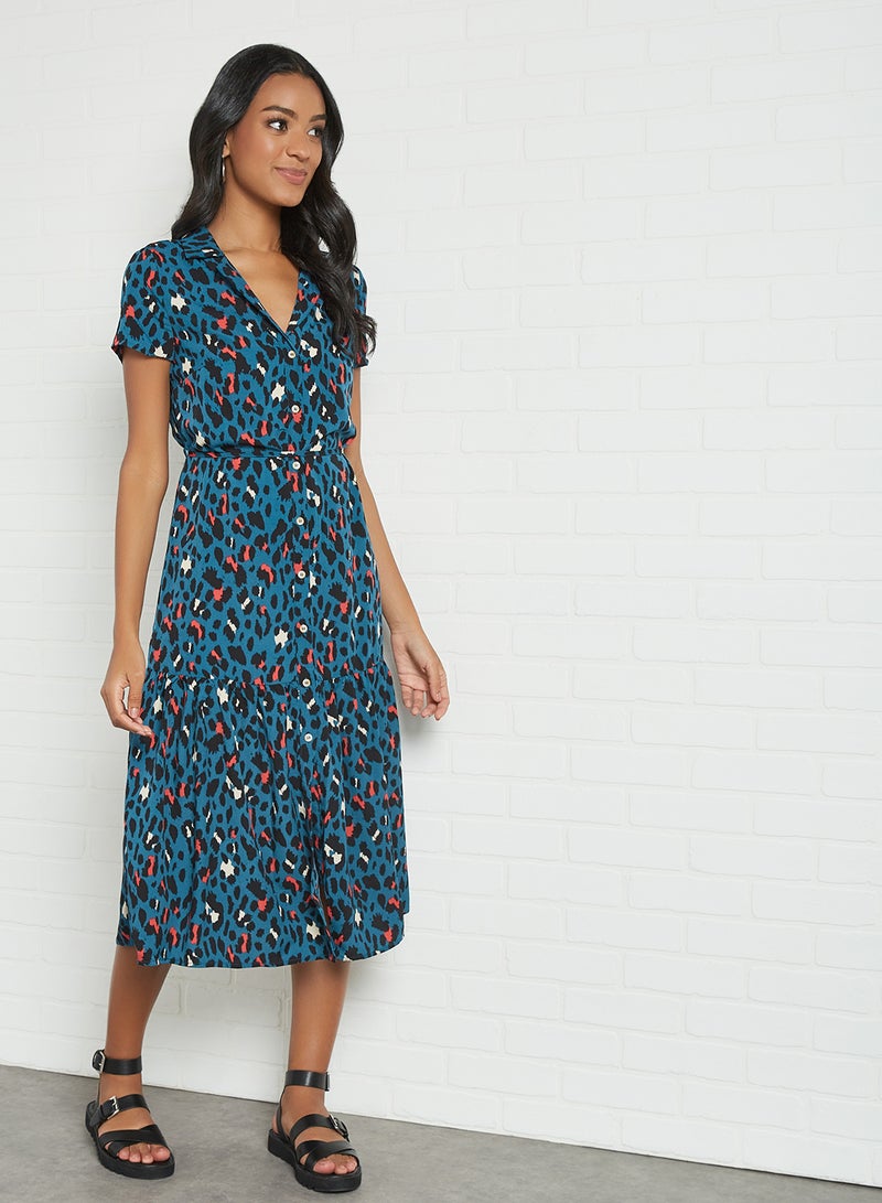 Yumi - Animal Print Shirt Dress Blue - Image 1