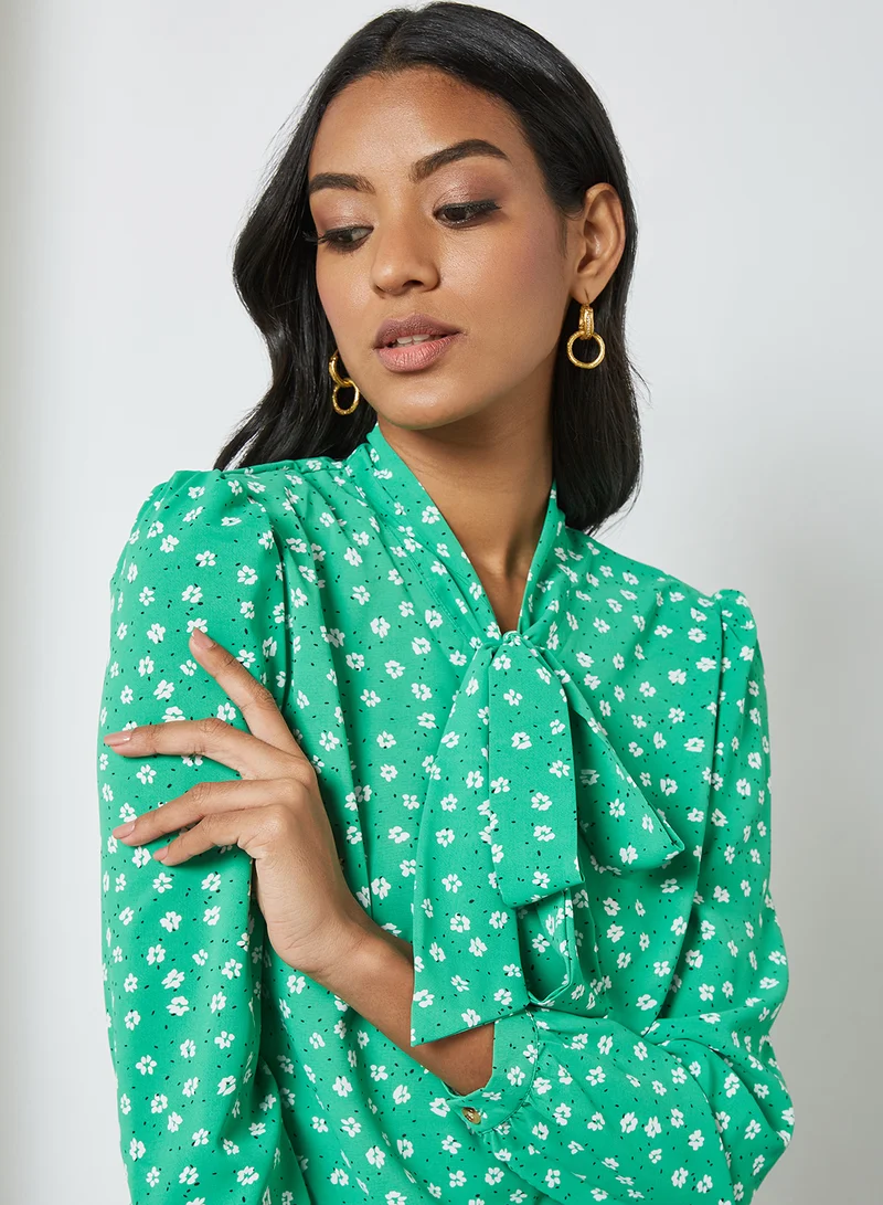 Yumi Floral Print Puff Sleeve Blouse Green