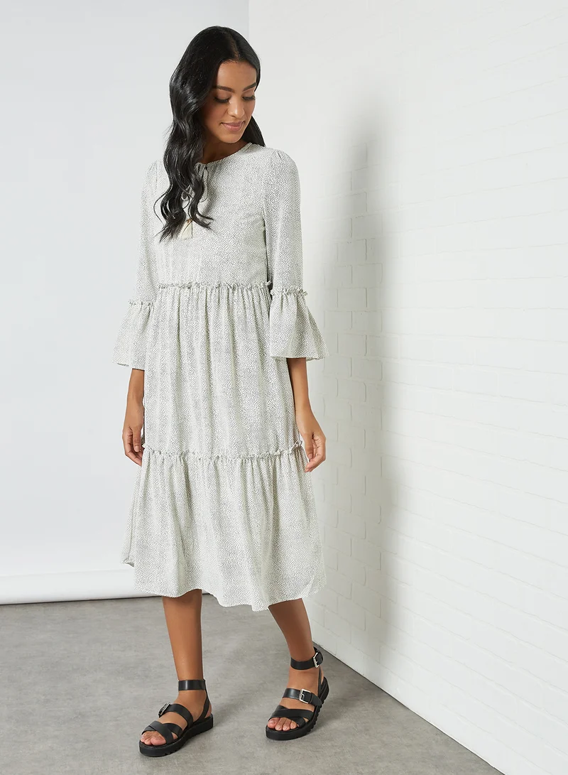 Yumi Boho Smocked Dress White