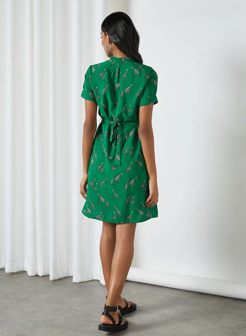 Yumi Giraffe Print Shirt Dress