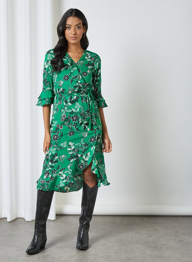 Butterfly Print Wrap Dress Green - v1616604075/N43234178V_3