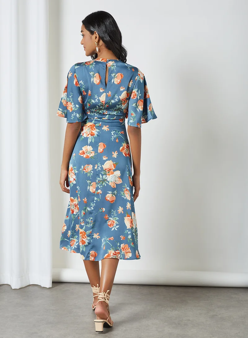 Yumi Floral Midi Wrap Dress