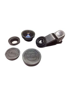 3-In-1 Universal Macro, Wide-angle And Fish-eye Clip Lens For Smartphone Black