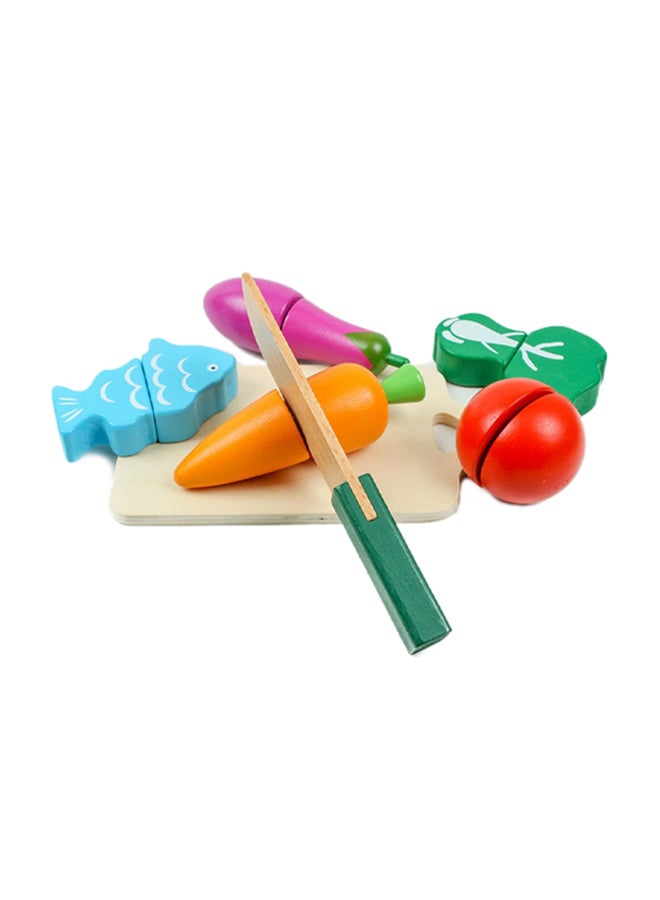 Beauenty - Wooden Kitchen Pretend Cutting Fruits Vegetables Puzzle Game Set For Kids, 2+ Years 19.2x18.3x18.3cm - Image 1