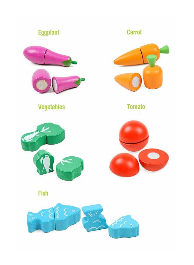 Beauenty - Wooden Kitchen Pretend Cutting Fruits Vegetables Puzzle Game Set For Kids, 2+ Years 19.2x18.3x18.3cm - Image 1